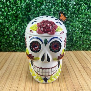 New Destination Holiday Day Of The Dead Sugar Skull Ceramic 9" Jar & Lid